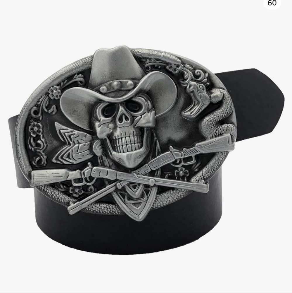 New Cowboy Skull skeleton belt buckle